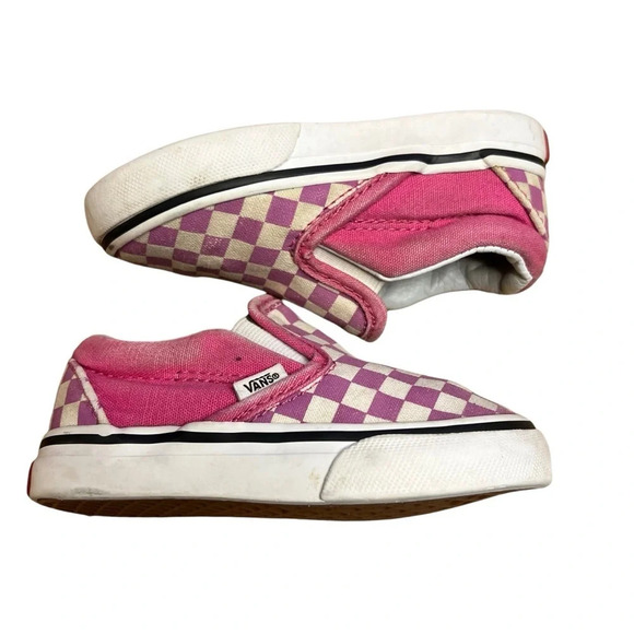 Vans Slip-On V Shoe - Checkerboard Pack- Fuchsia/White - Toddler Girls' 5.5 - Picture 2 of 11